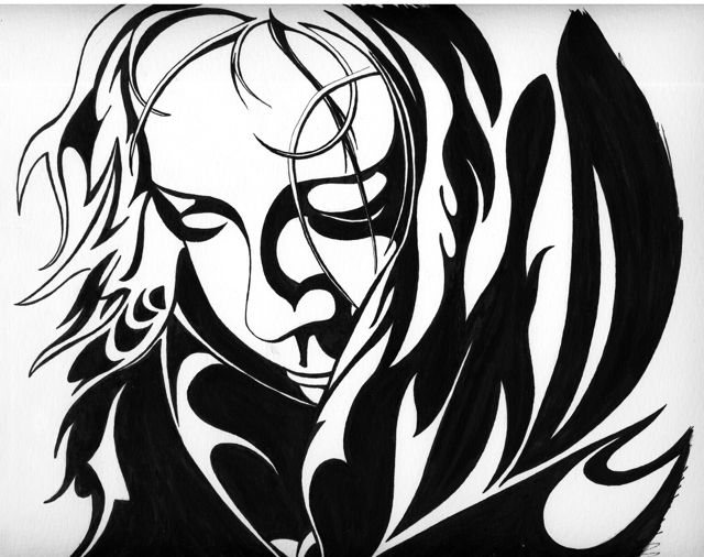 Serenity, by Heather Keith Freeman. A serene face framed in windswept hair.